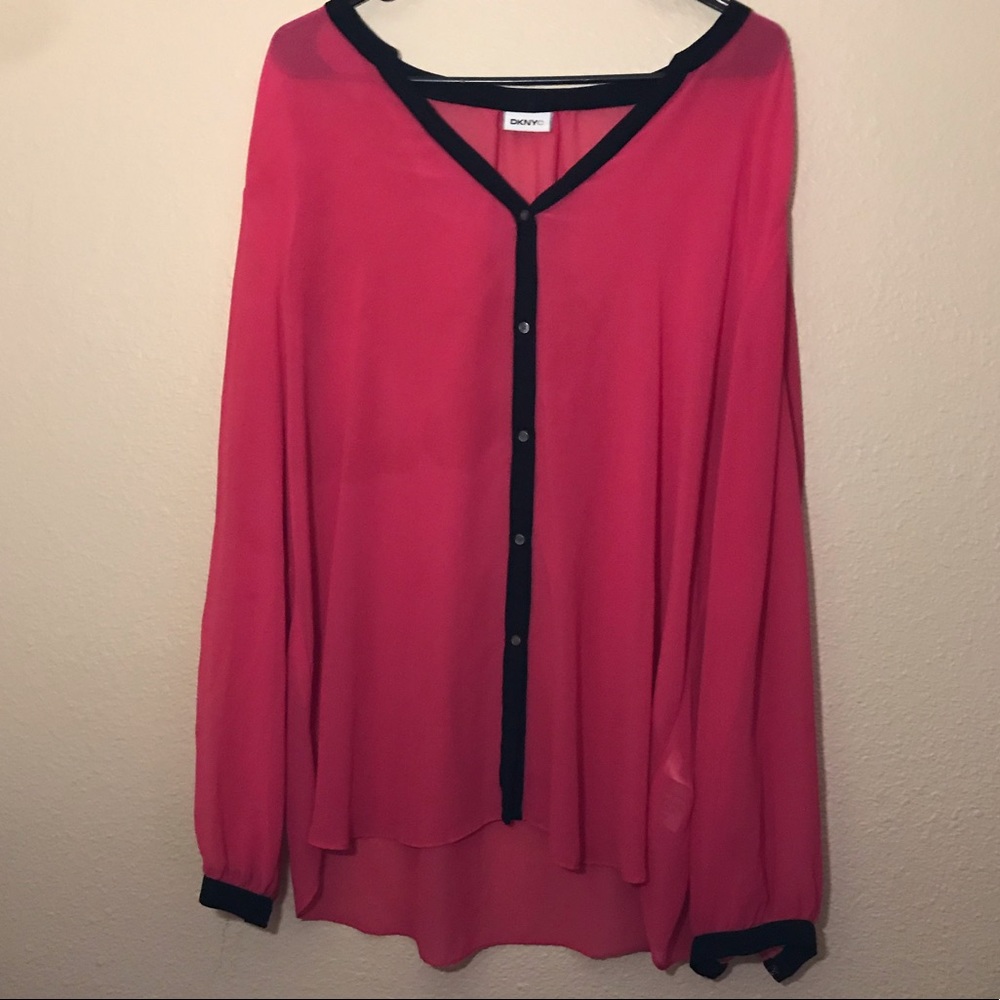 DKNYC Hot Pink Sheer Button Up Plus Size Top 2x